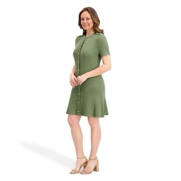 French Connection Women's Button-Up Mini Sweater Dress Green Size Medium - Picture 4 of 12